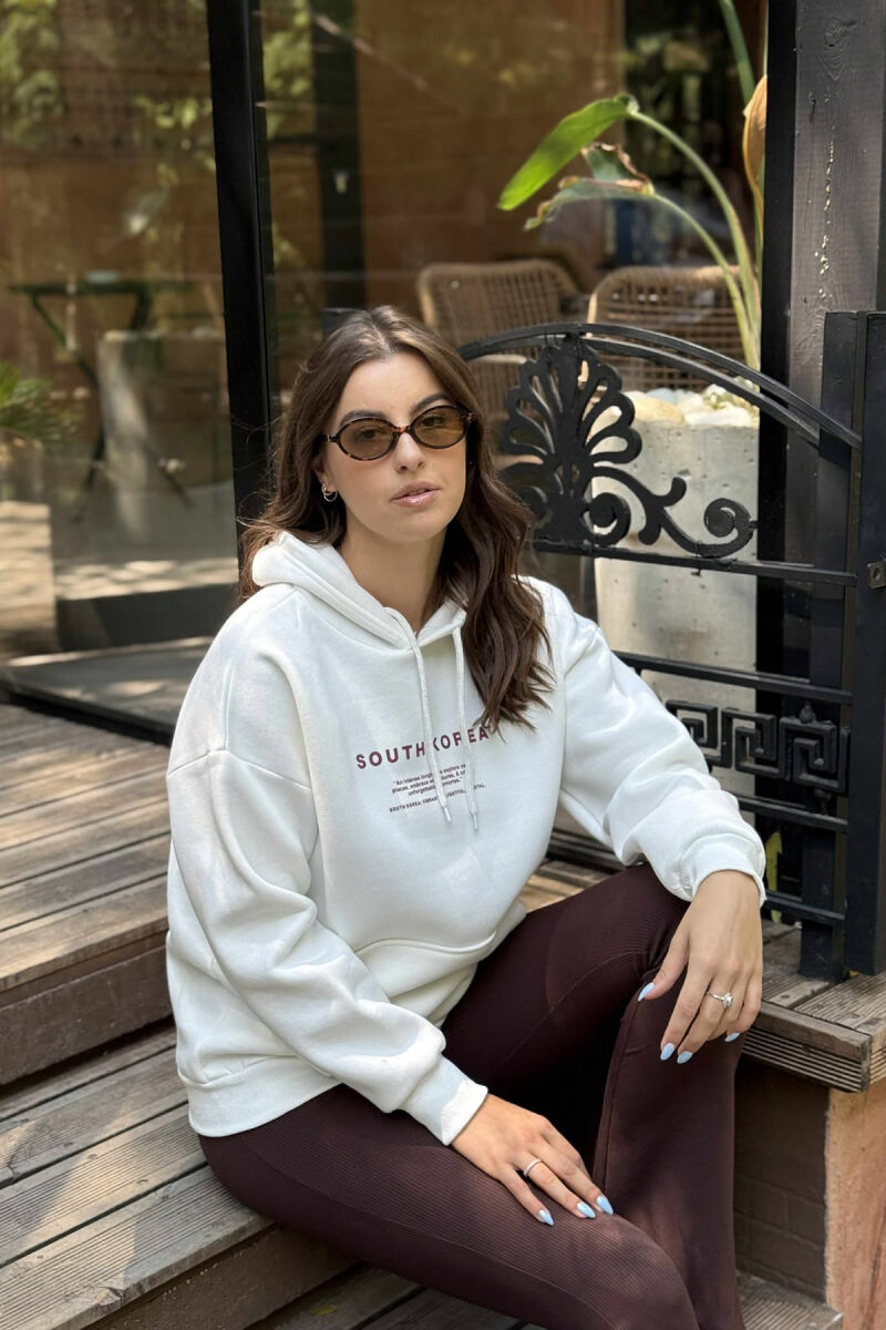 FLUFFY SIMPLE WRITTINGS ONE COLOR WOMEN HOODIE WHITE-E BARDHE - 3