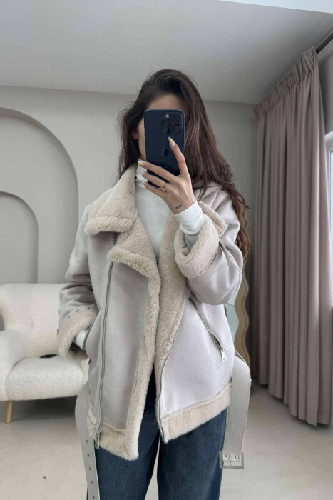 FLUFFY WOMEN JACKET IN CREAM COLOR - 1