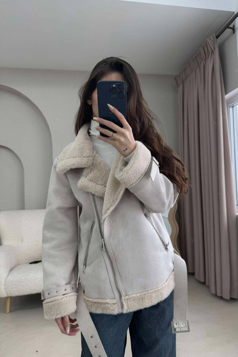 FLUFFY WOMEN JACKET IN CREAM COLOR - 2