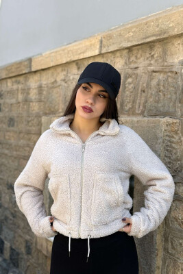 FLUFFY WOMEN JACKET WITH POCKETS LIGHT GREY/GZ 