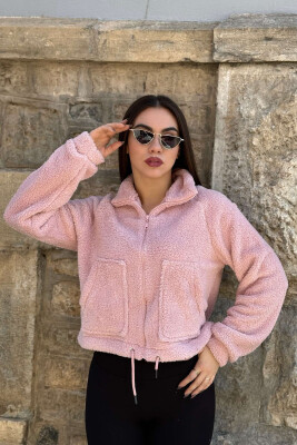 FLUFFY WOMEN JACKET WITH POCKETS PINK/ROZE 