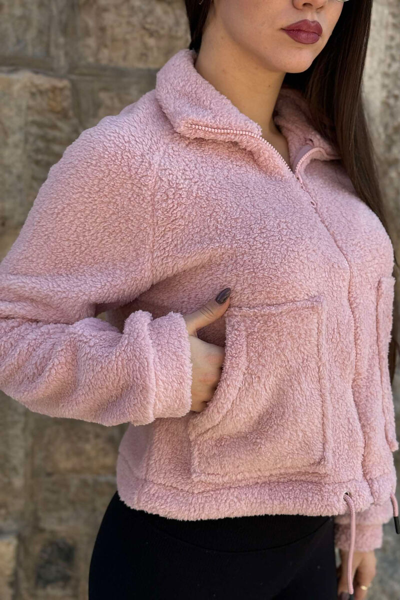 FLUFFY WOMEN JACKET WITH POCKETS PINK/ROZE - 2