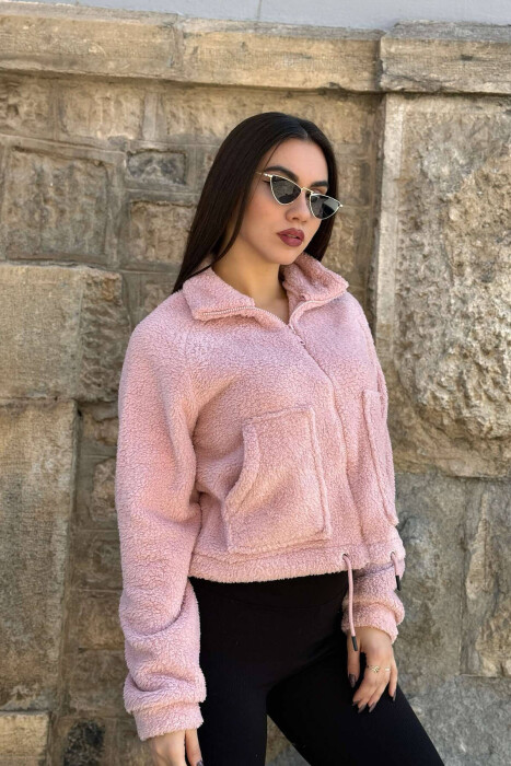 FLUFFY WOMEN JACKET WITH POCKETS PINK/ROZE - 5