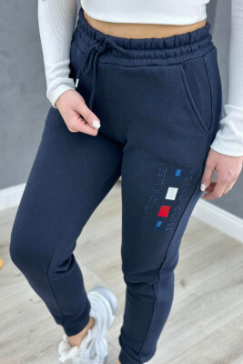 FLUFFY WRITTING WOMAN SWEATPANTS DARK BLUE/BEE 