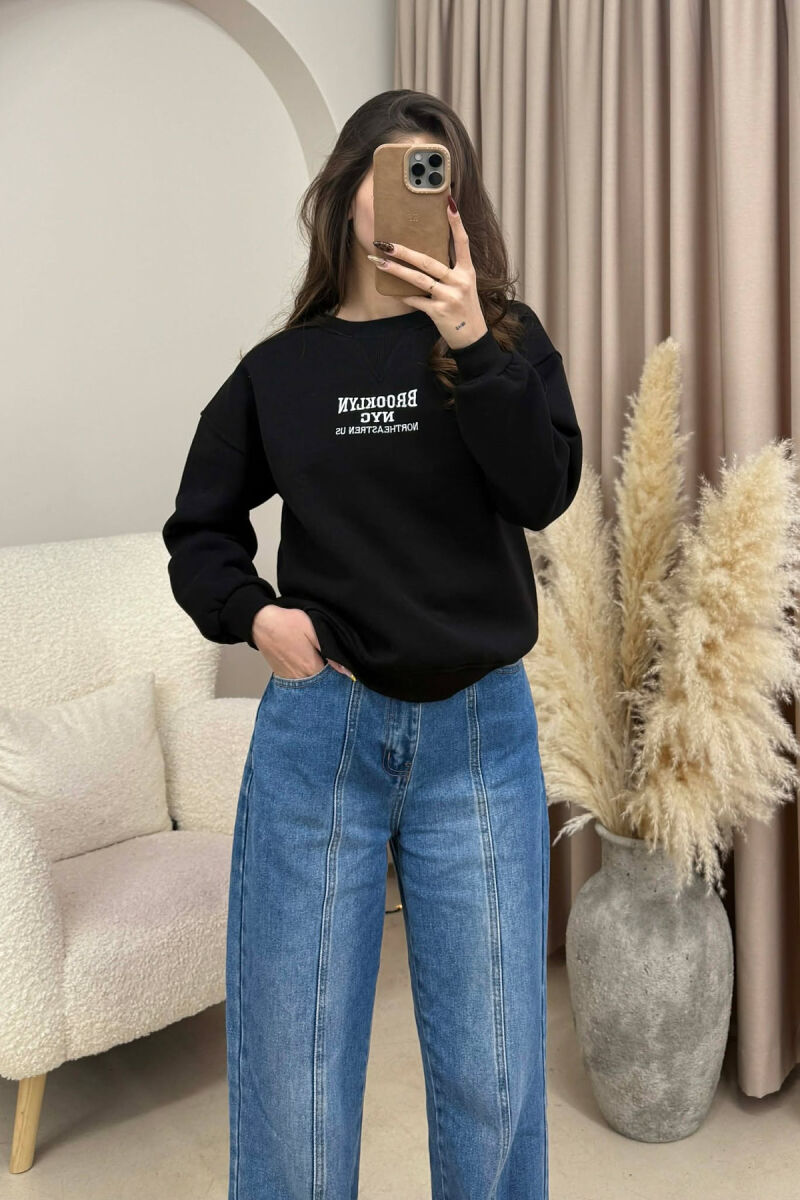 FLUFFY WRITTINGS COTTON WOMAN SWEATSHIRT BLACK/ E ZEZE - 3