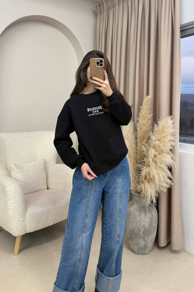 FLUFFY WRITTINGS COTTON WOMAN SWEATSHIRT BLACK/ E ZEZE - 1