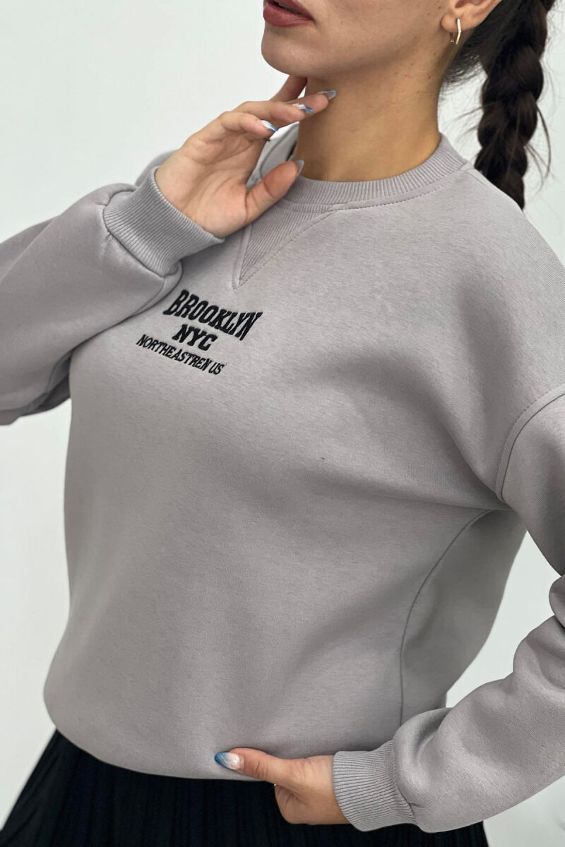 FLUFFY WRITTINGS COTTON WOMAN SWEATSHIRT GREY/GRI - 4