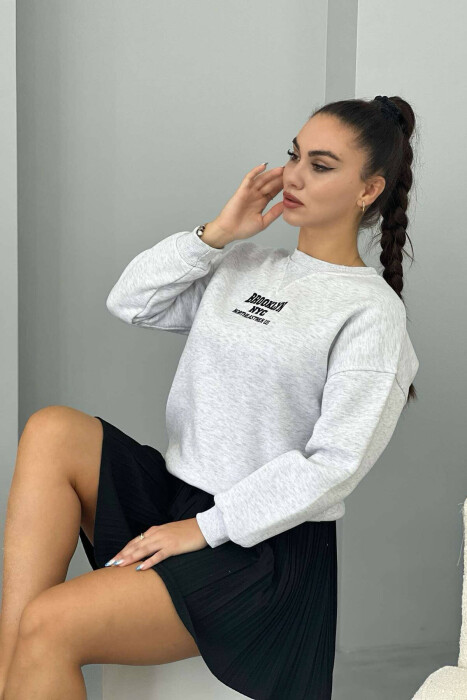 FLUFFY WRITTINGS COTTON WOMAN SWEATSHIRT LIGHT GREY/GZ - 2