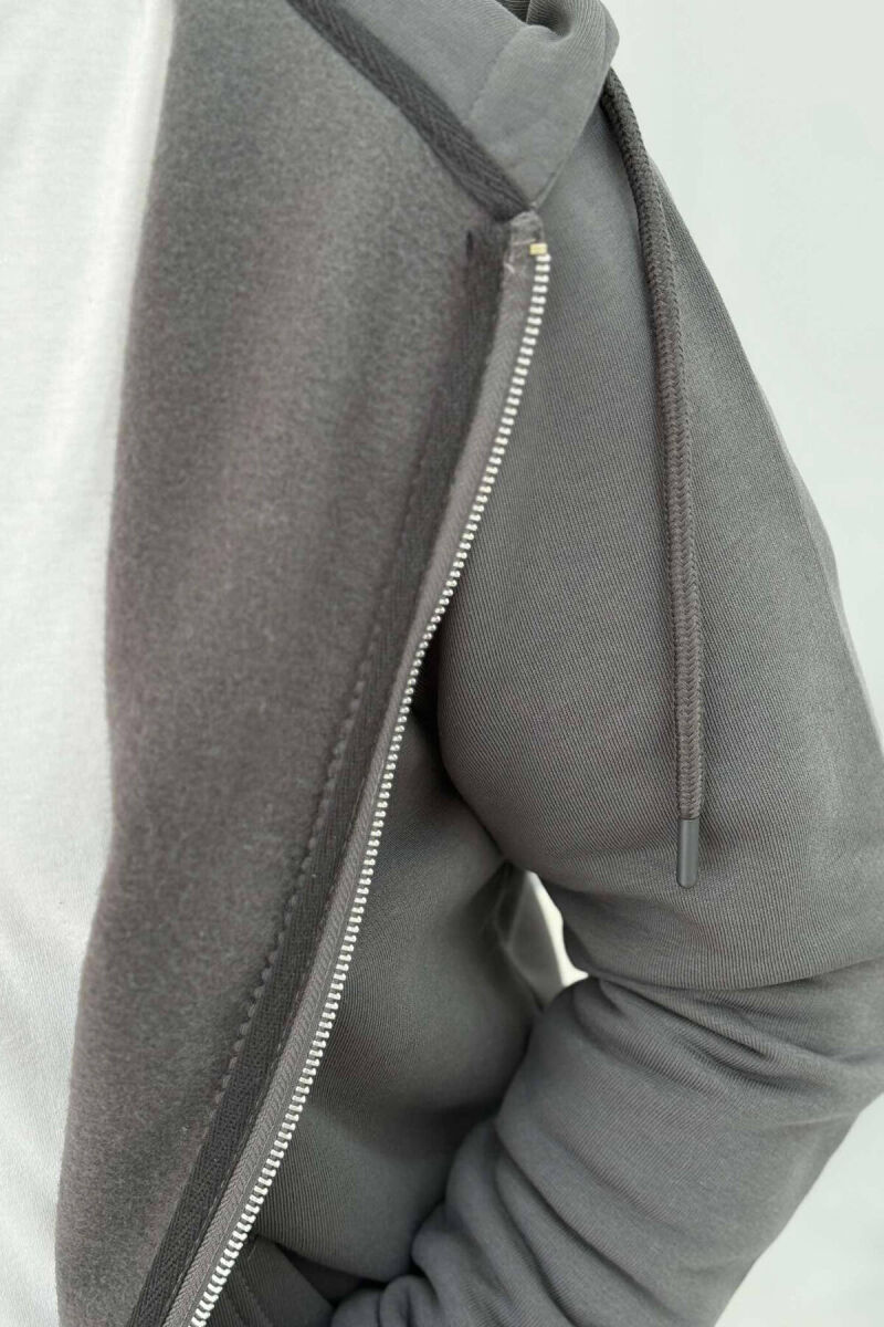 FLUFFY ZIPPER HOOD MEN JACKET IN DARK GREY COLOR - 7