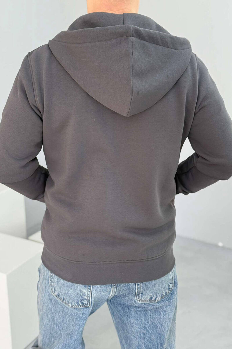 FLUFFY ZIPPER HOOD MEN JACKET IN DARK GREY COLOR - 8