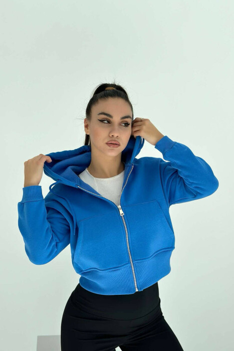 FLUFFY ZIPPER WOMEN HOODIE IN BLUE COLOR 