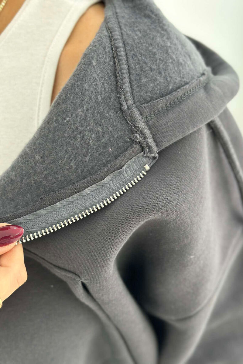 FLUFFY ZIPPER HOODIE ONE COLOR WOMAN DARK GREY/GEE - 3