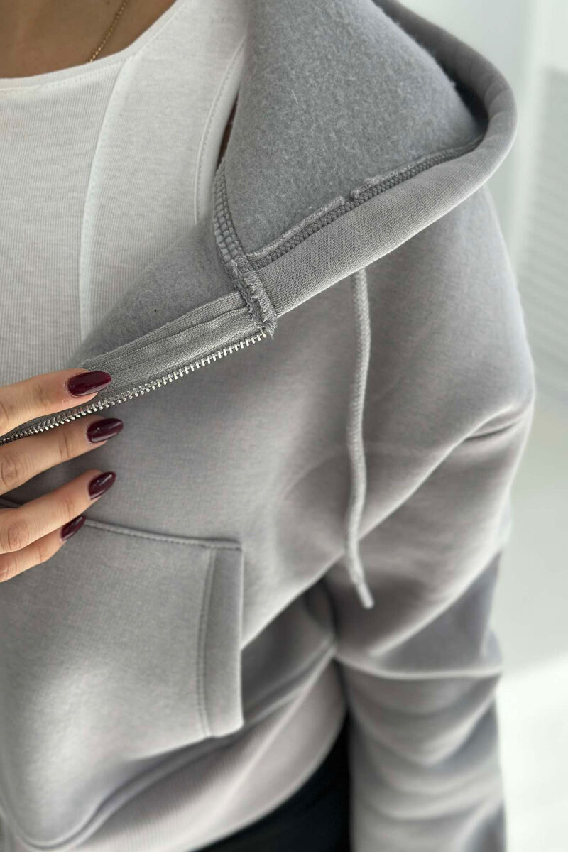 FLUFFY ZIPPER HOODIE ONE COLOR WOMAN GREY/GRI - 4