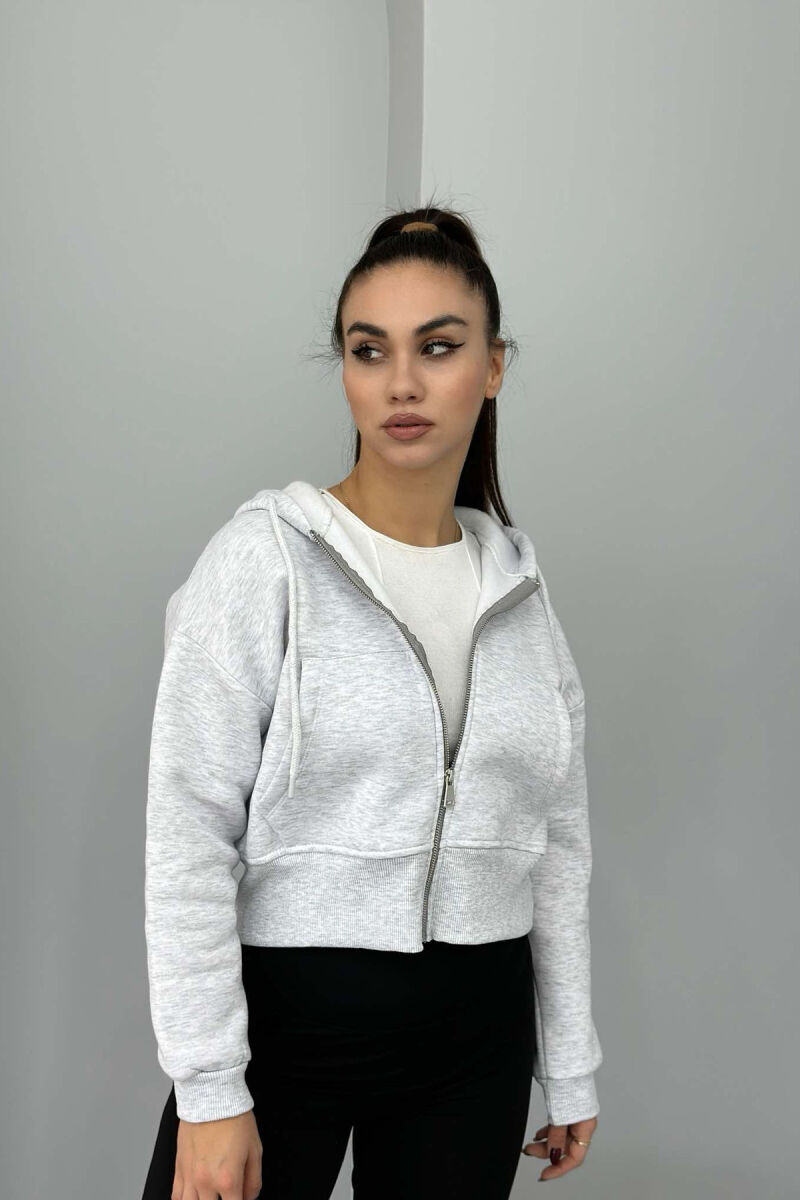 FLUFFY ZIPPER HOODIE ONE COLOR WOMAN LIGHT GREY/GZ - 2