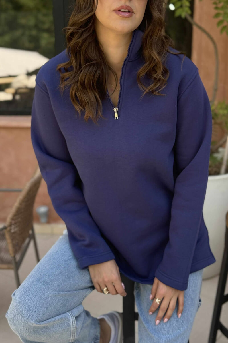 FLUFFY ZIPPER NECK ONE COLOR WOMEN SWEATSHIRT DARK PURPLE/LEJLA ERRET - 4