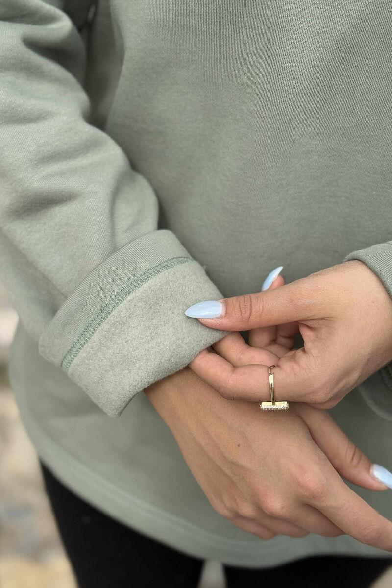 FLUFFY ZIPPER NECK ONE COLOR WOMEN SWEATSHIRT OLIVE/ULLI - 5