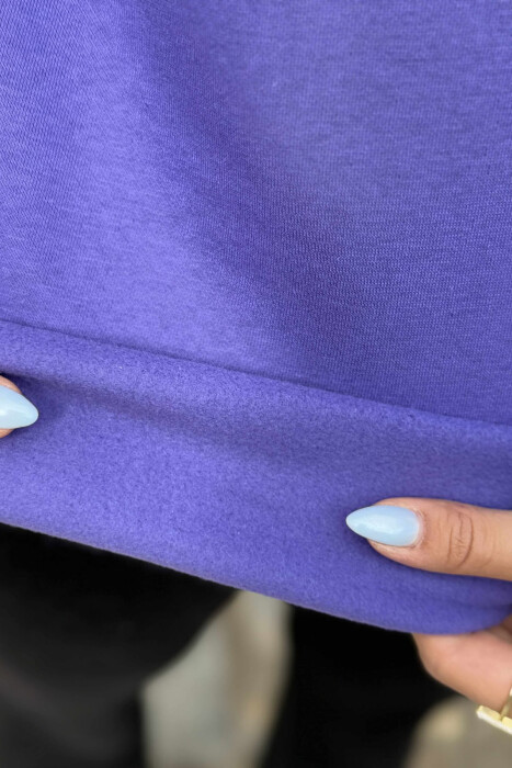 FLUFFY ZIPPER NECK ONE COLOR WOMEN SWEATSHIRT PURPLE/LEJLA - 5