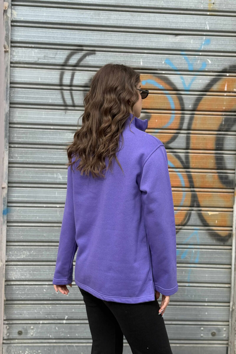 FLUFFY ZIPPER NECK ONE COLOR WOMEN SWEATSHIRT PURPLE/LEJLA - 4