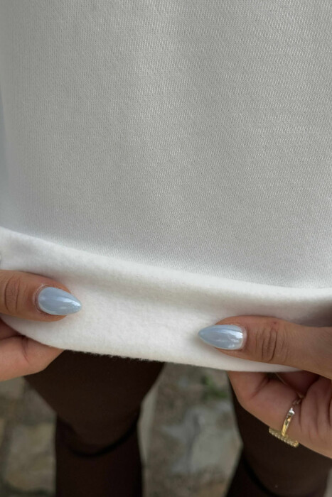 FLUFFY ZIPPER NECK ONE COLOR WOMEN SWEATSHIRT WHITE-E BARDHE - 5