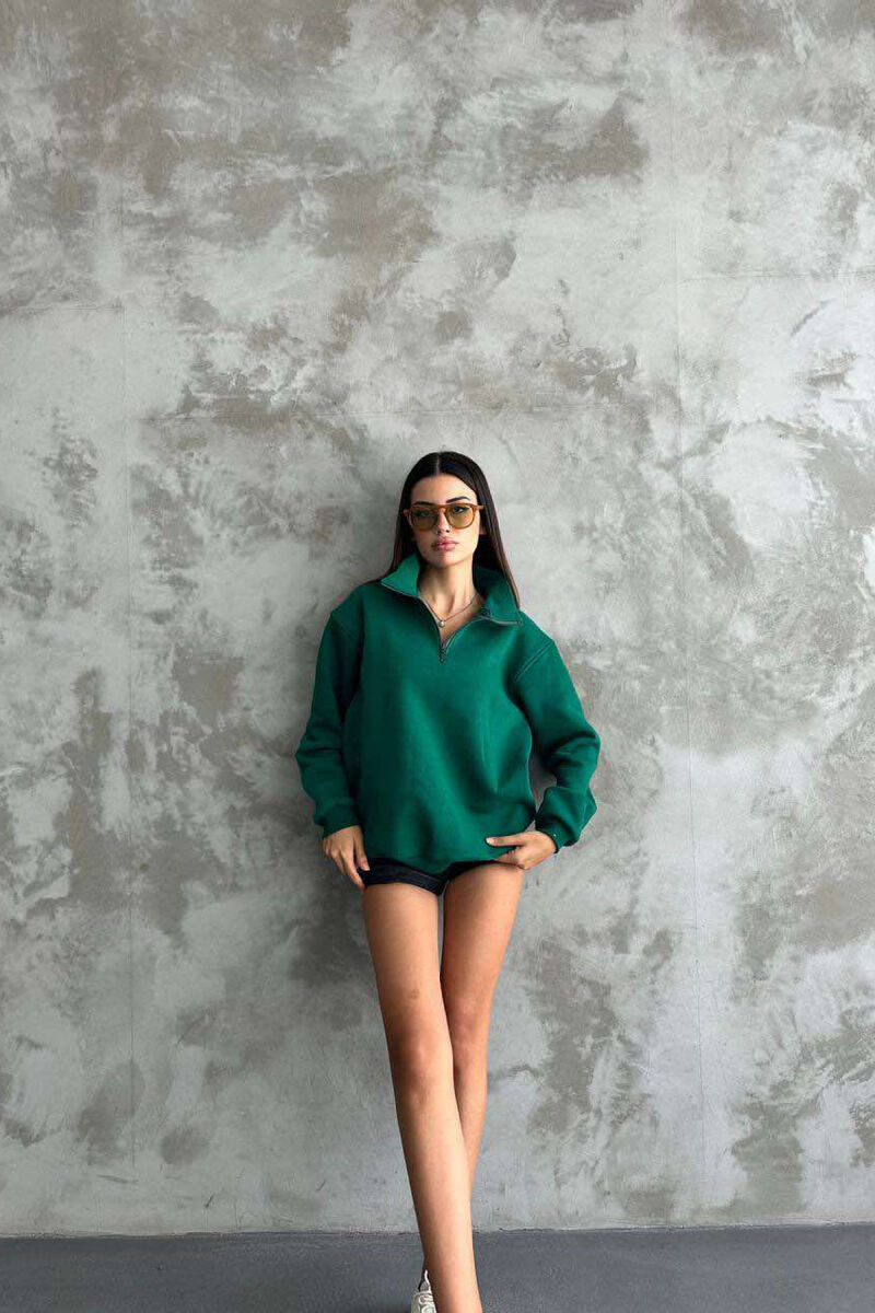 FLUFFY ZIPPER NECK WOMEN SWEATSHIRT GREEN/JESHILE - 2