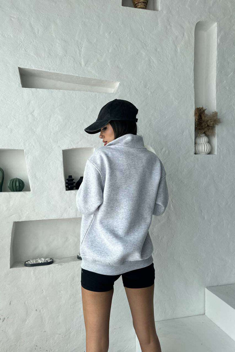 FLUFFY ZIPPER NECK WOMEN SWEATSHIRT LIGHT GREY/GZ - 2