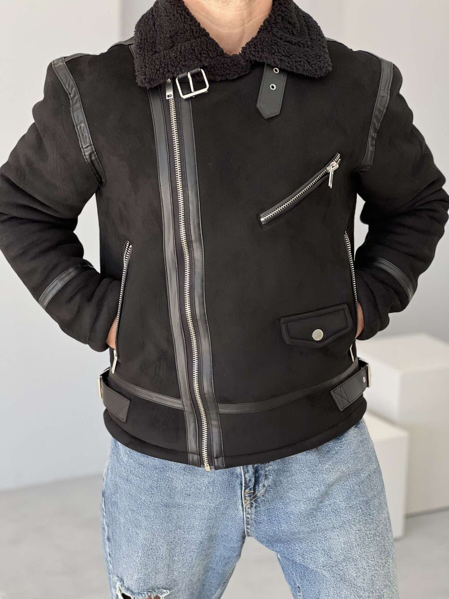 FLUFFY ZIPPER ONE COLOR MEN JACKET BLACK/ E ZEZE - 1