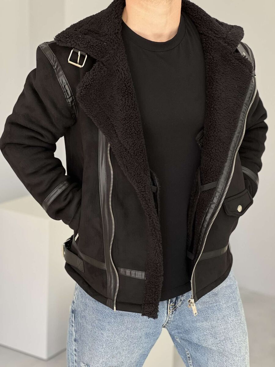 FLUFFY ZIPPER ONE COLOR MEN JACKET BLACK/ E ZEZE - 3