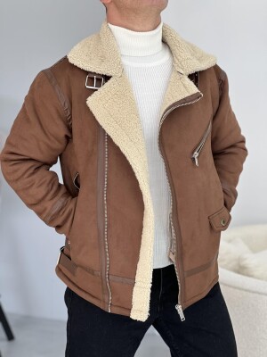 FLUFFY ZIPPER ONE COLOR MEN JACKET BROWN/KAFE 