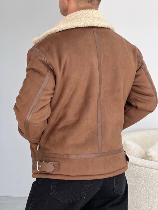 FLUFFY ZIPPER ONE COLOR MEN JACKET BROWN/KAFE - 2