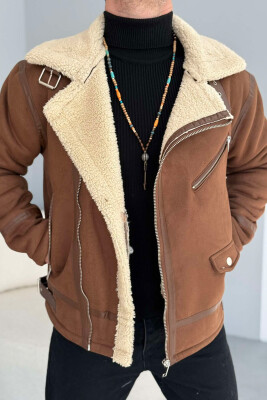 FLUFFY ZIPPER ONE COLOR MEN JACKET DARK BROWN/KAE 