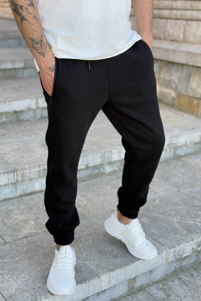 FLUFFY ZIPPER POCKETS ONE COLOR MEN JOGGERS BLACK/ E ZEZE - 3