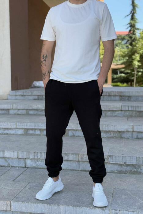 FLUFFY ZIPPER POCKETS ONE COLOR MEN JOGGERS BLACK/ E ZEZE 