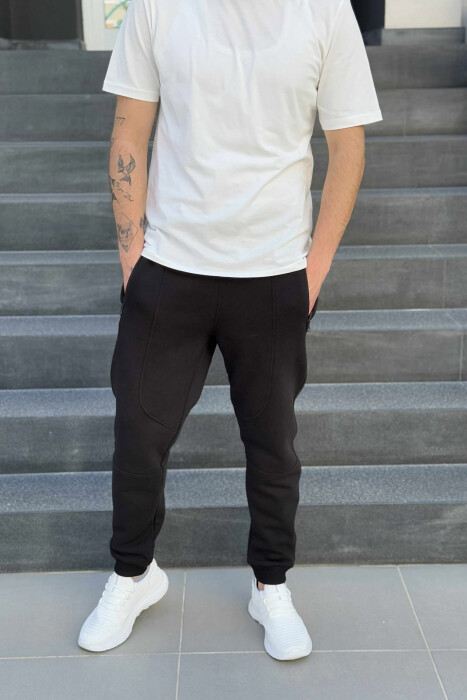 FLUFFY ZIPPER POCKETS ONE COLOR MEN JOGGERS BLACK/ E ZEZE 