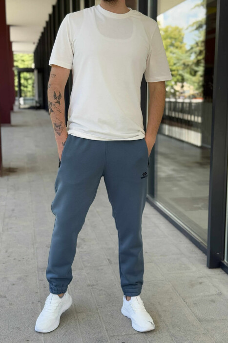 FLUFFY ZIPPER POCKETS ONE COLOR MEN JOGGERS BLUE STONE/GK 