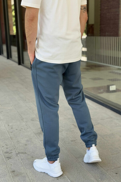 FLUFFY ZIPPER POCKETS ONE COLOR MEN JOGGERS BLUE STONE/GK - 4