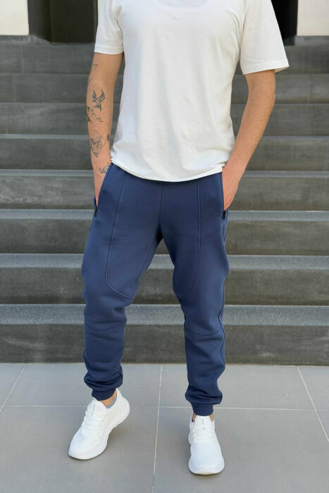 FLUFFY ZIPPER POCKETS ONE COLOR MEN JOGGERS BLUE/BLU 
