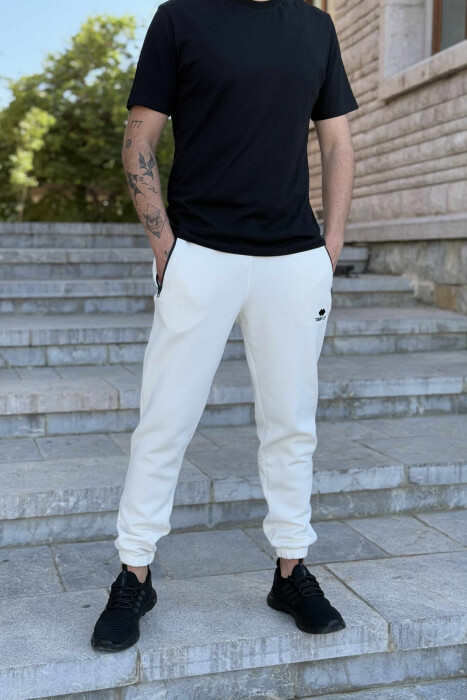 FLUFFY ZIPPER POCKETS ONE COLOR MEN JOGGERS CREAM/KREM - 2