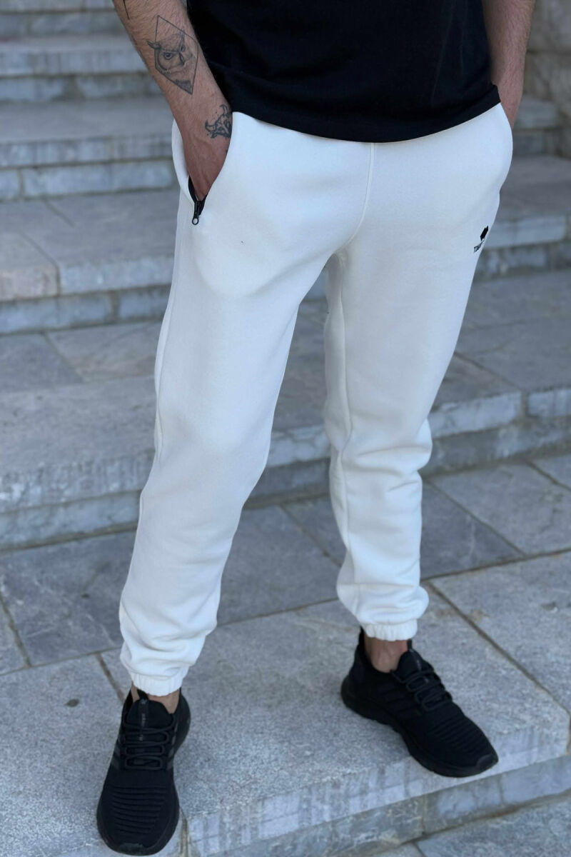 FLUFFY ZIPPER POCKETS ONE COLOR MEN JOGGERS CREAM/KREM - 3