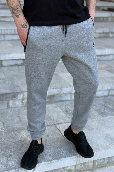 FLUFFY ZIPPER POCKETS ONE COLOR MEN JOGGERS GREY/GRI - 2