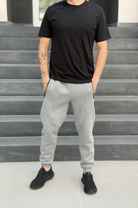 FLUFFY ZIPPER POCKETS ONE COLOR MEN JOGGERS GREY/GRI 