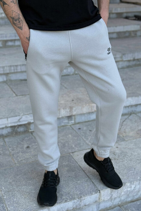 FLUFFY ZIPPER POCKETS ONE COLOR MEN JOGGERS LIGHT GREY/GZ - KLAUDIO FASHION