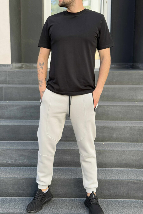 FLUFFY ZIPPER POCKETS ONE COLOR MEN JOGGERS LIGHT GREY/GZ - 1