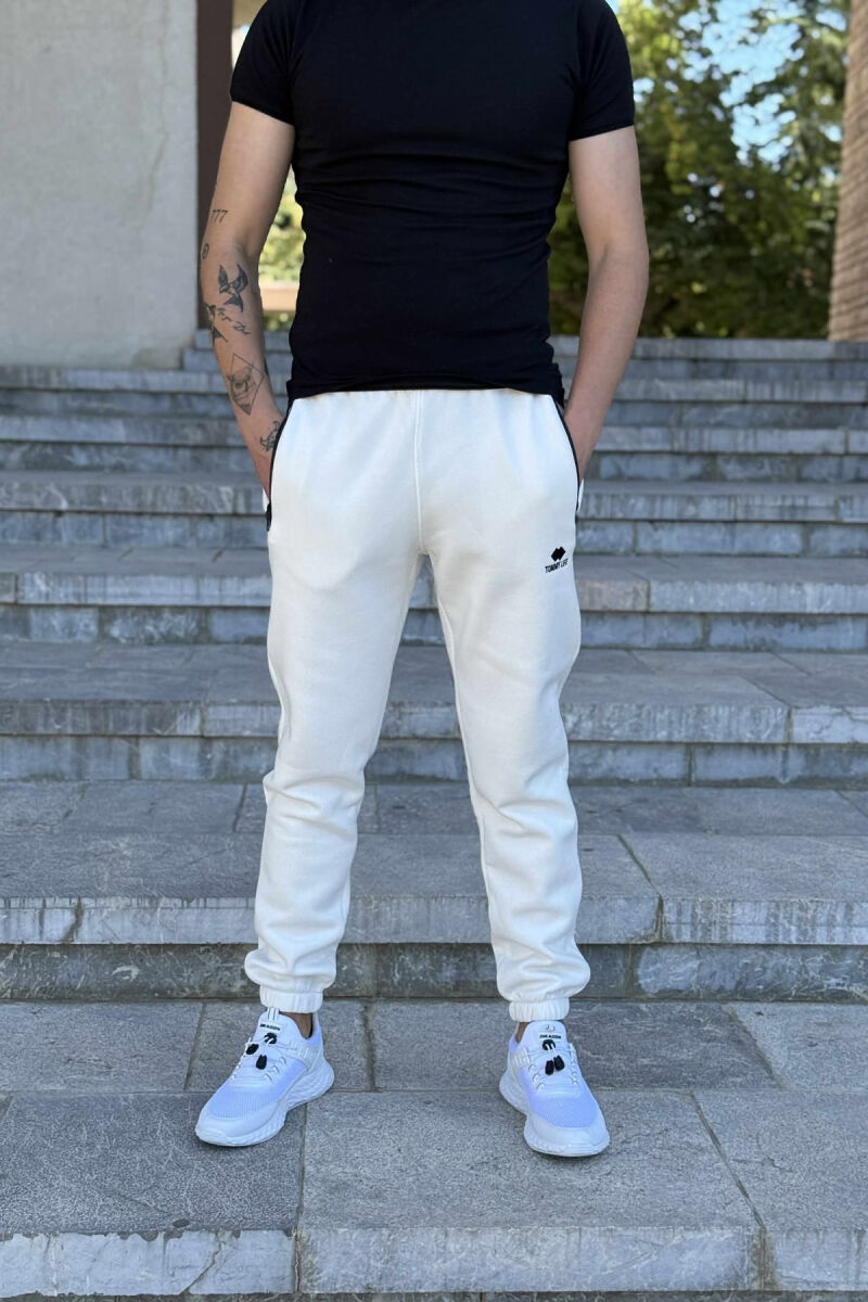FLUFFY ZIPPER POCKETS ONE COLOR MEN JOGGERS WHITE-E BARDHE - 1