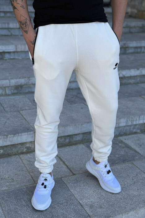 FLUFFY ZIPPER POCKETS ONE COLOR MEN JOGGERS WHITE-E BARDHE - 2