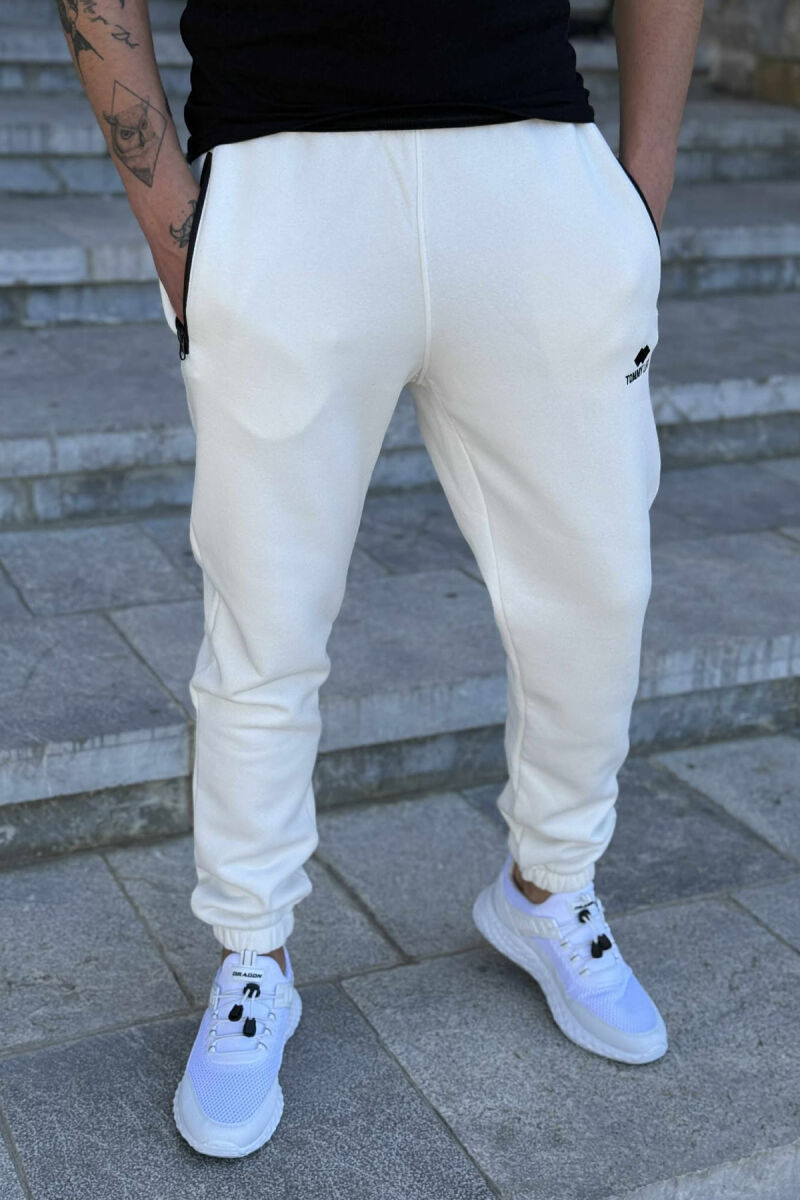 FLUFFY ZIPPER POCKETS ONE COLOR MEN JOGGERS WHITE-E BARDHE - 2