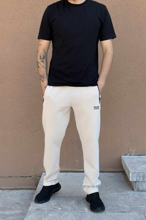 FLUFFY ZIPPER POCKETS SMALL LOGO MEN JOGGERS BEIGE/BEZHE - 1