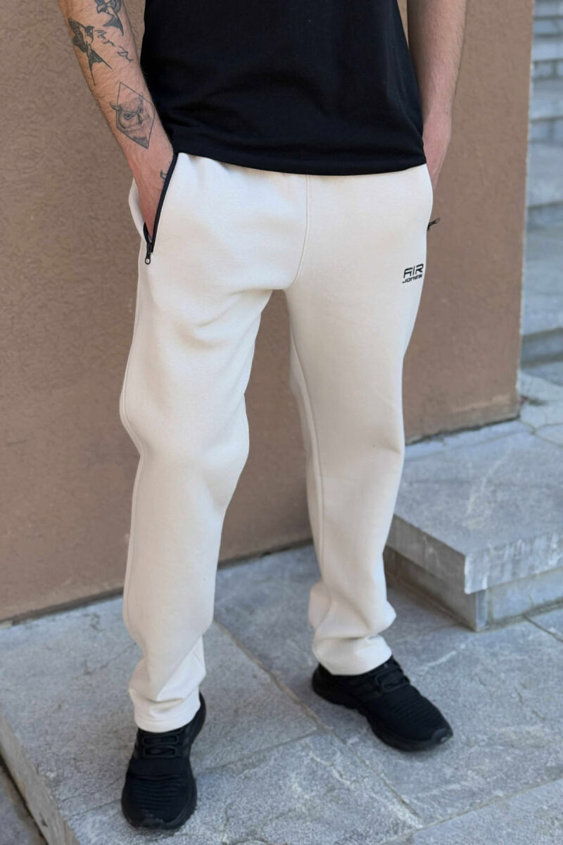 FLUFFY ZIPPER POCKETS SMALL LOGO MEN JOGGERS BEIGE/BEZHE - 2