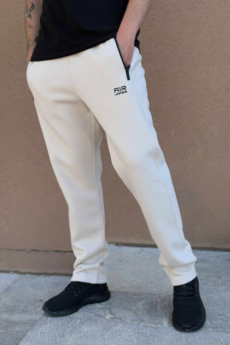 FLUFFY ZIPPER POCKETS SMALL LOGO MEN JOGGERS BEIGE/BEZHE - 3