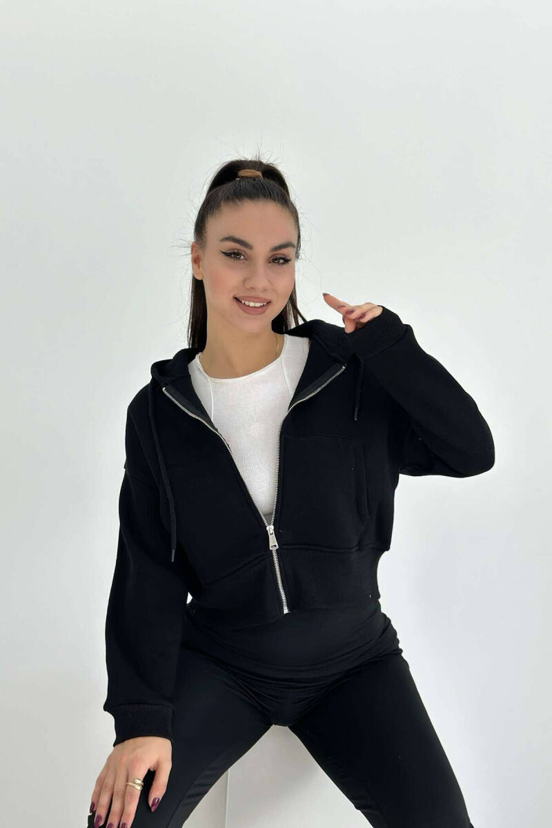 FLUFFY ZIPPER WOMEN HOODIE IN BLACK COLOR - 4