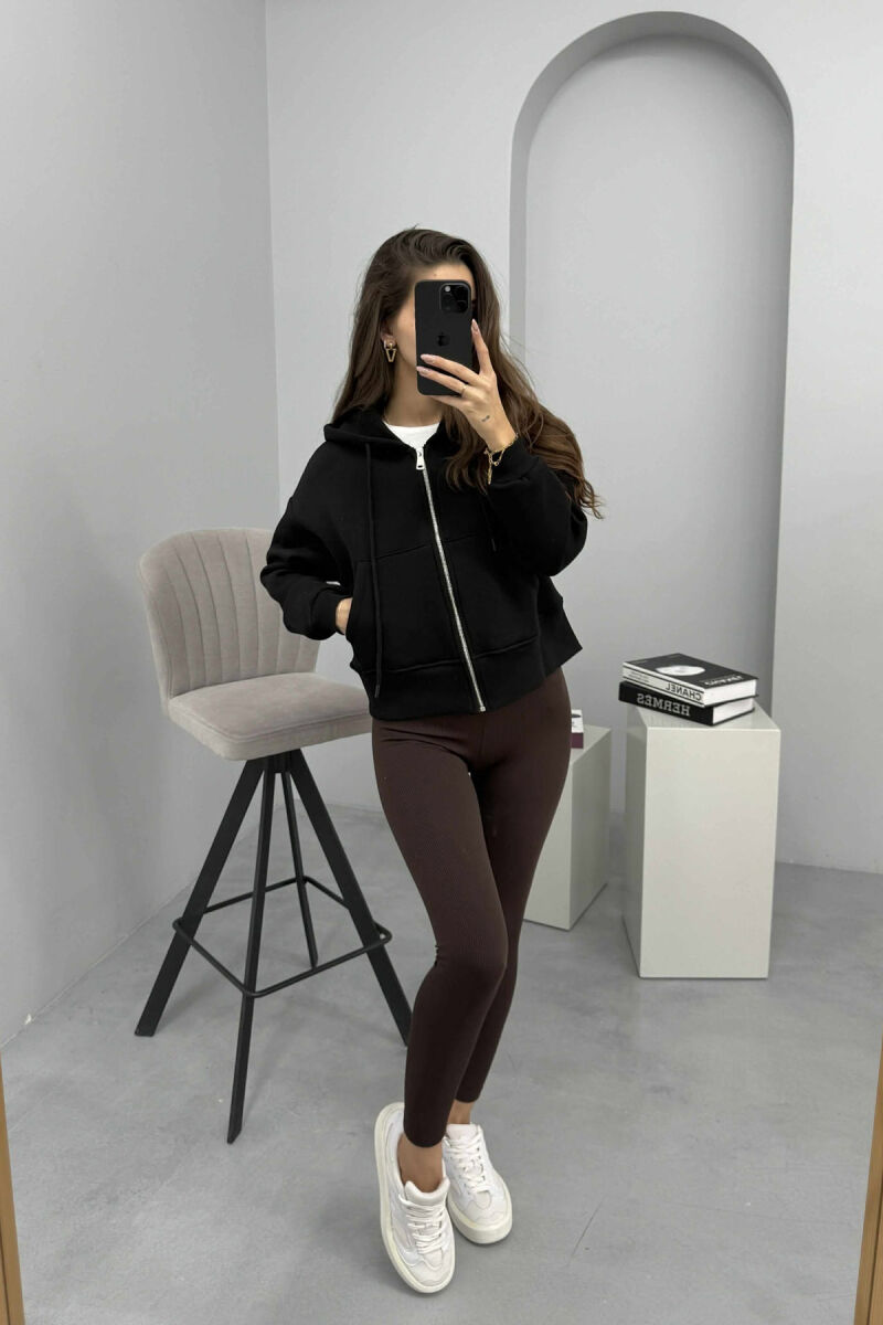 FLUFFY ZIPPER HOODIE ONE COLOR WOMAN BLACK/ E ZEZE - 1